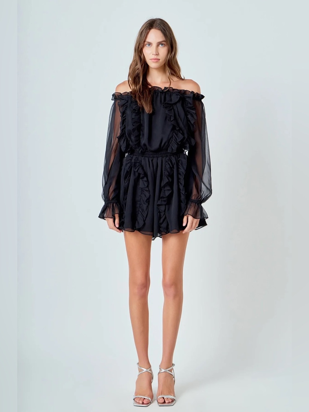 Endless Rose Off the Shoulder Ruffled Romper Black